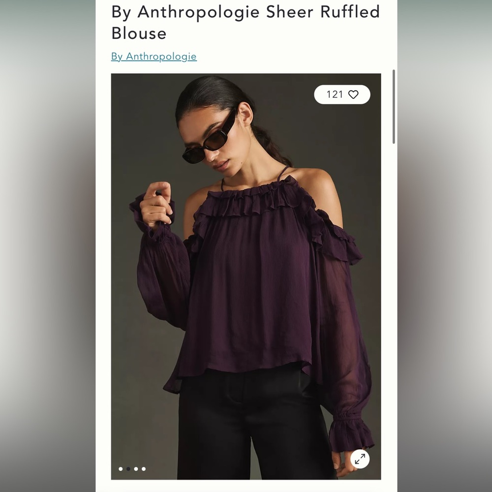 Anthropologie Purple Sheer Off The Shoulder Blouse